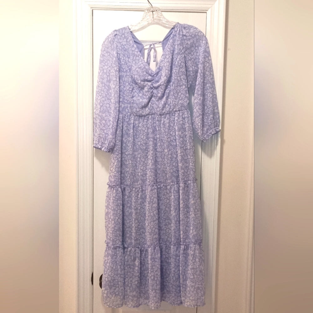 Sincerely Jules Blue White tiered midi Dress size small